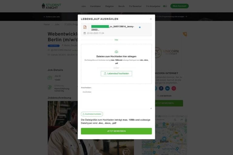 Screen-One-Click-Bewerbung